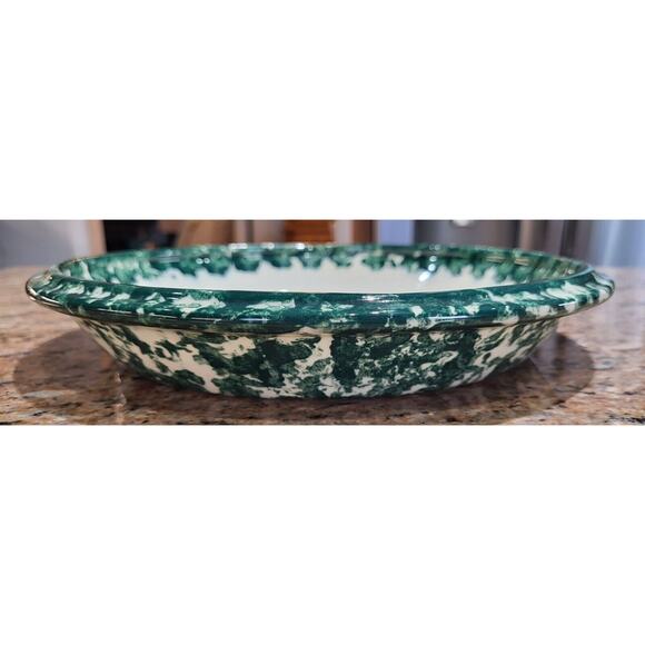 Green Clover Spongeware Pie Plate Pottery - 9" - Picture 10 of 16